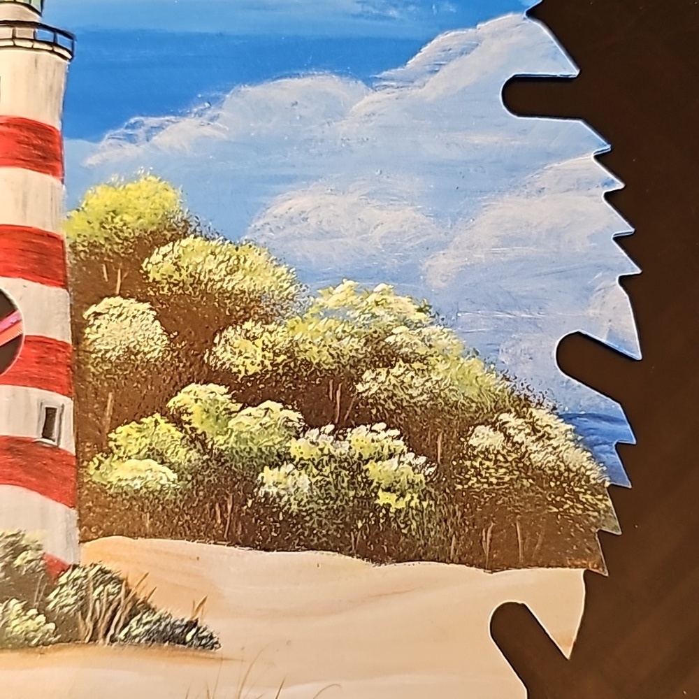 Handpainted Summer Lighthouse Beach Trees Saw Blade 8" - Picture 6 of 7